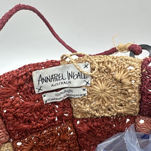 Vtg Rafia Bag Annabel Ingall Mini Tote Handmade Floral Boho Beach Vacation - Picture 3 of 11