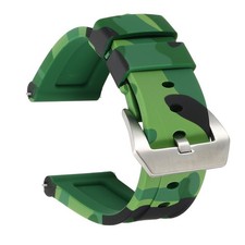 Silicone Watch Bands 24mm Soft Watch Band with Silver Buckle, Camo Drak Green