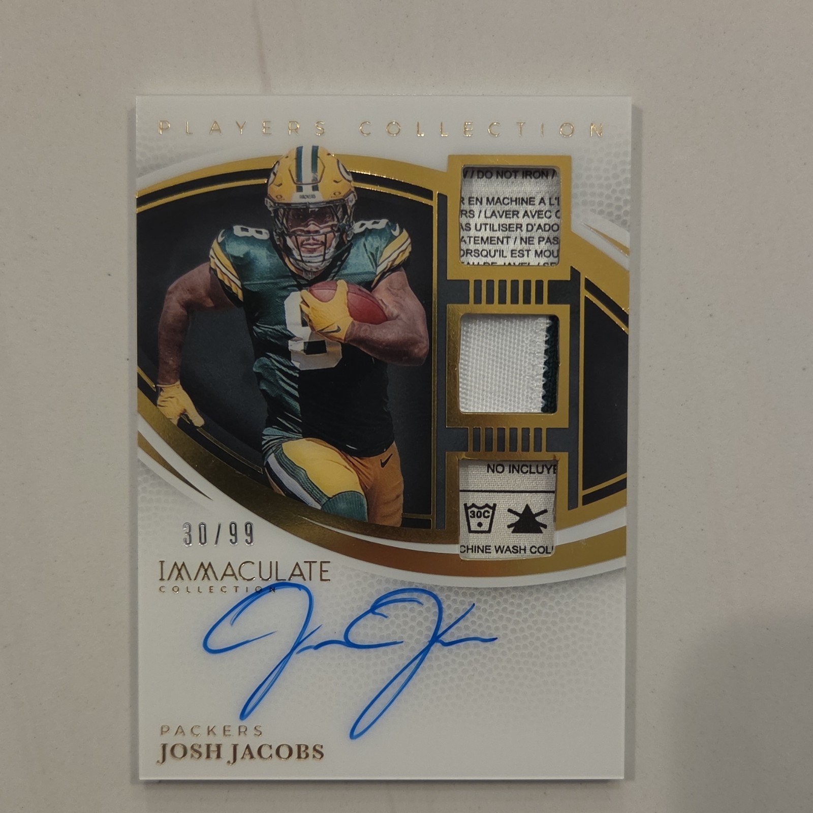 JOSH JACOBS 2025 IMMACULATE PLAYER COLLECTION THREE TAG PATCH AUTO/AUTOGRAPH /99