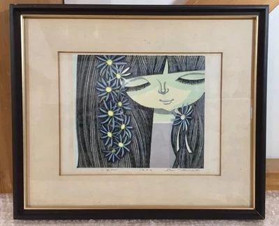 Estampe sur bois Shuzo Ikeda "Shion" signée encadrée 1974 art japonais - Photo 1/4