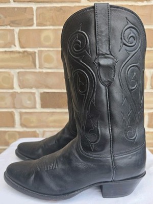 Black Jack Handmade USA Cowboy Boots Black Leather Western Boots Size 10D Round