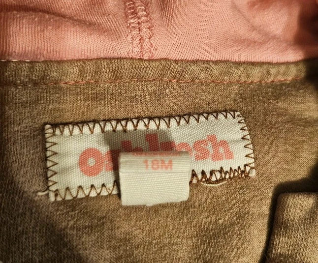 Mono con capucha vintage OshKosh B'gosh rosa y marrón bebé de una pieza 18M Foto 4 de 4