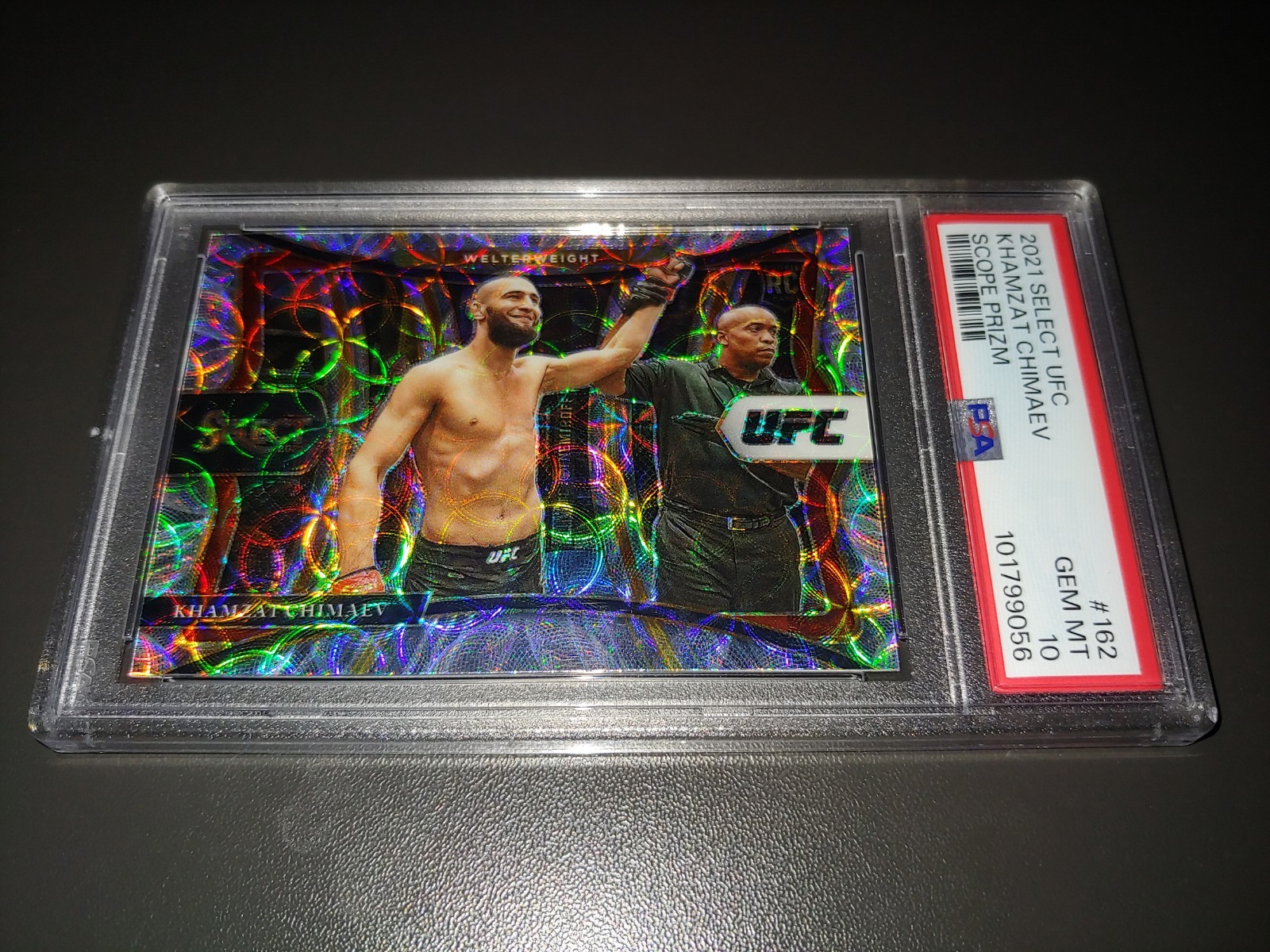 Khamzat Chimaev RC 2021 Panini Select UFC Scope Prizm PSA 10 Rookie #162 view 5