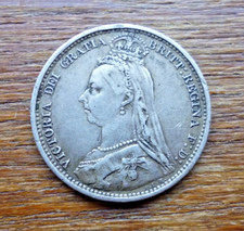 1889 Sixpence .925 Silver Coin. Queen Victoria.