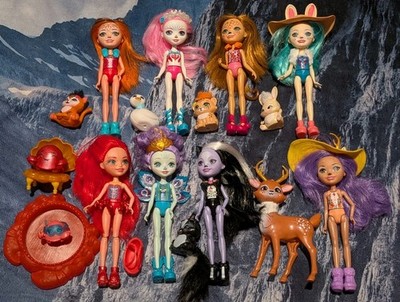Enchantimals Doll Lot 8 Dolls Pets Accessories Mattel Incomplete Skunk Deer Crab