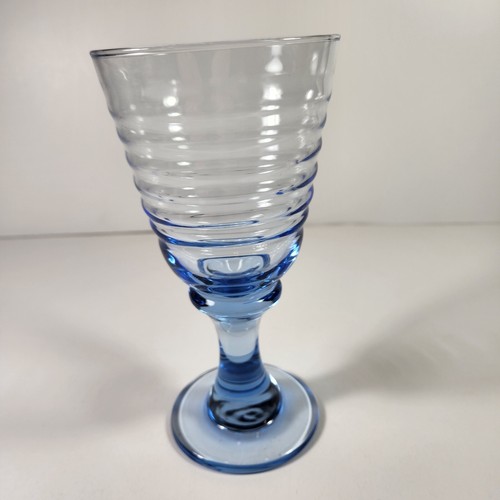 4 Vintage Light Misty Blue Sirrus Goblets Ribbed Drinking Glasses 7" #181 - Picture 2 of 7