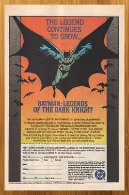 1990 DC Comics Batman Legends of the Dark Knight Vintage Print Ad/Poster Art 90s