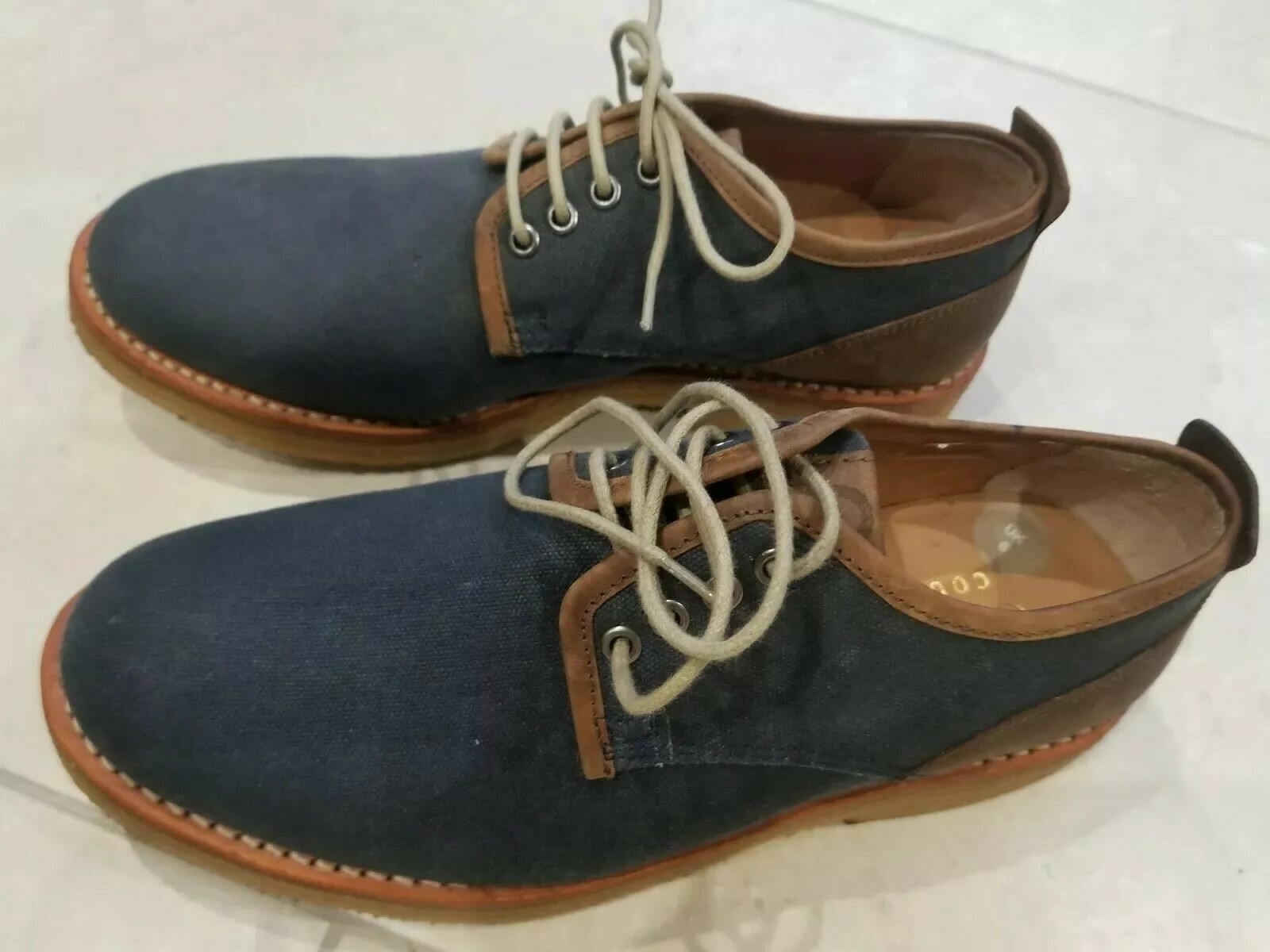 SAOLA Scarpe Chatham Country blu tela ambasciata derby suola crepe blu navy stringate UK 6