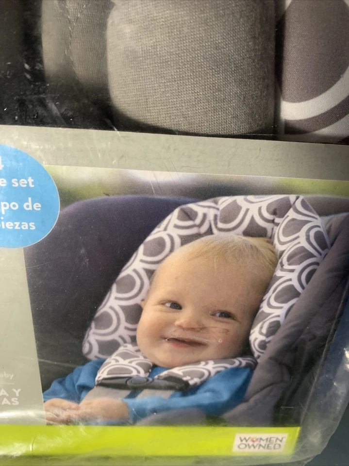  GOLDBUG GRAY & WHITE DUO HEAD SUPPORT & STRAP COVER SET CAR SEAT/STROLLER - Image 3 of 4