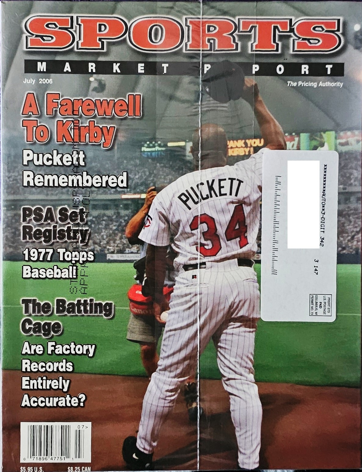KIRBY PUCKETT MINNESOTA TWINS SPORTS MARKET REPORT MAGAZINE JULY 2006