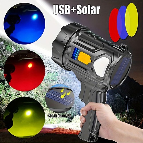 1/2X Solar/USB Super Bright Rechargeable LED Spotlight Flashlight Searchlight - Picture 2 of 15