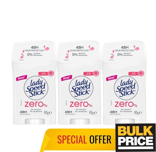 Lady Speed Stick Zero Rose Petals Deodorant Stick Alu-Free 40g 3-Pack Bulk Deal - Picture 3 of 6