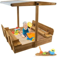 PETSCOSSET Wooden Sandbox with Lid Outdoor Sand Box with Cover for Kids Ages 4-8