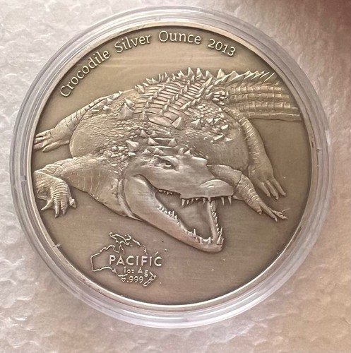 Tokelau 2013 Pasific Crocodile $5 1 Oz Silver Antiqued Coin with COA - Picture 3 of 4