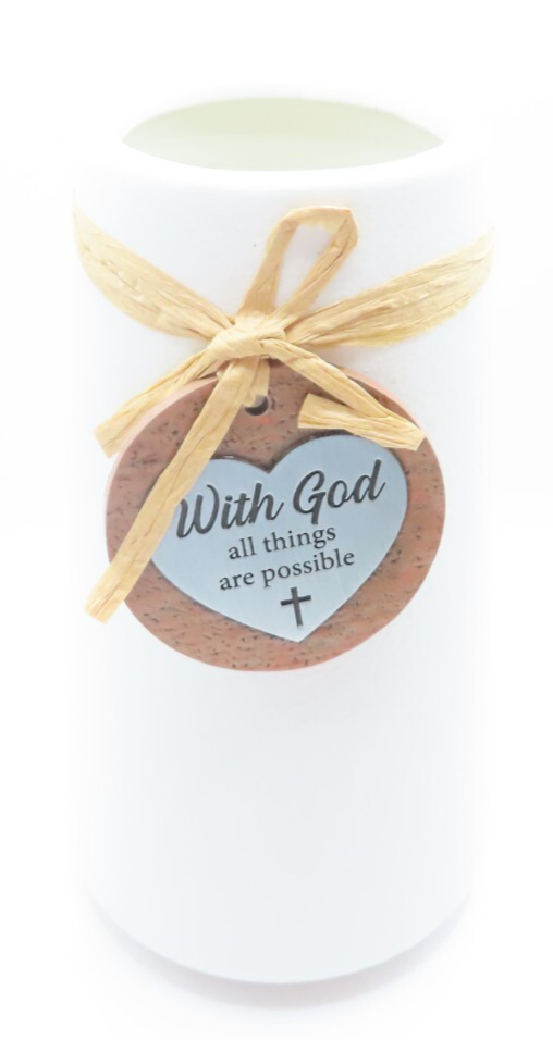 With God White Vase with Charm With God all things are Possible 14.5 CM Faith