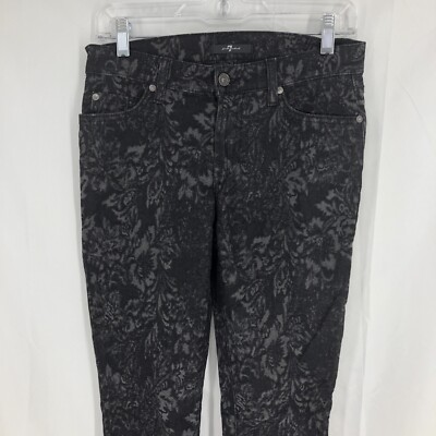 7 For All Mankind Black Gray Floral Skinny Stretch Denim Jeans 27 (29x31) USA