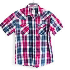 Levi's Men's Western Pearl Snap Shirt Short Sleeve Red Blue Plaid Size M