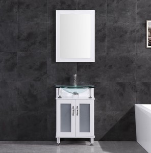 24 Vanity Cabinet With Sink Glass Top And Mirror White By Lesscare 816124023609 Ebay