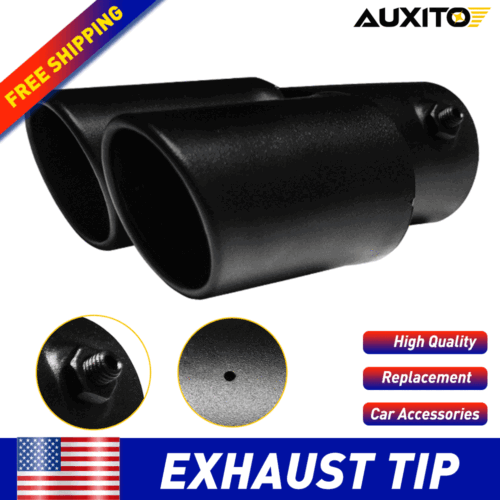 Black Dual Exhaust Tip 2.4" Inlet 2.5" Outlet Stainless Steel Bolt On Universal - Picture 18 of 19