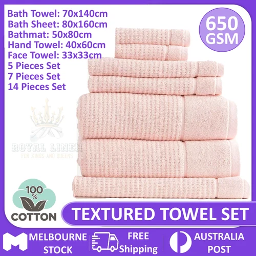 650gsm Cotton Textured Luxury Bath Towel Set Extra Soft Absorbent Hotel Quality