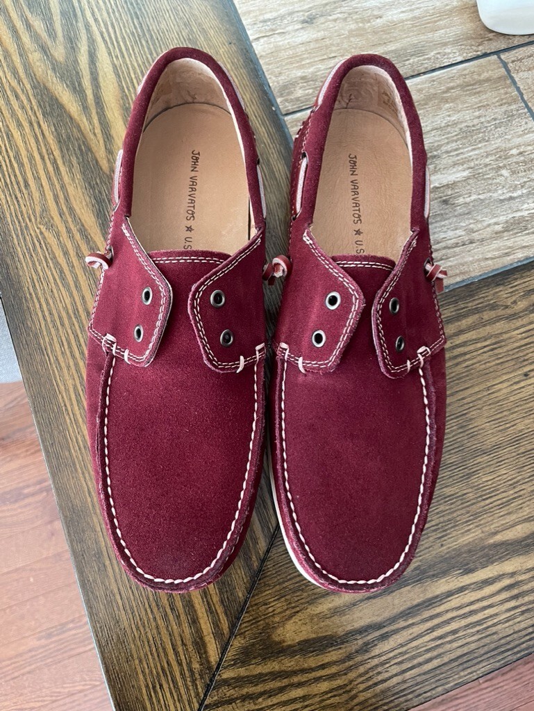John Varvatos * USA Maroon Suede Laceless Boat Shoes sz 8M John Varvatos USA Burgundy Maroon Suede Preppy Laceless Boat  main image 4