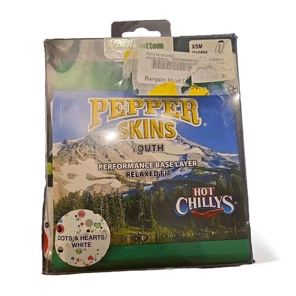 Hot Chillys Youth Pepper Skins Print Bottom, Dots & Hearts-White, X-Small  - Image 2 of 2