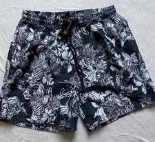 INC Men's Black Floral Swimming Shorts Quick Dry Med NWT