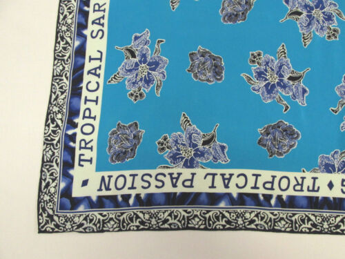 VINTAGE 1980er SIGNIERTES DANA BUCHMAN SEIDENTUCH TROPISCHER SARONG BLAU WEISSE BLUMEN - Bild 2 von 10