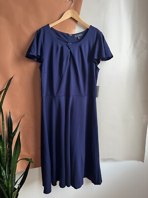 Women s Eloquii Pleated Neck Key Hole Empire Dress Size 16