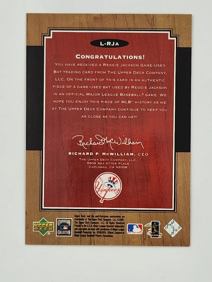 Reggie Jackson 2001 Upper Deck Legends Legendary Lumber Relic Bat Card L-RJA - Image 2 of 4