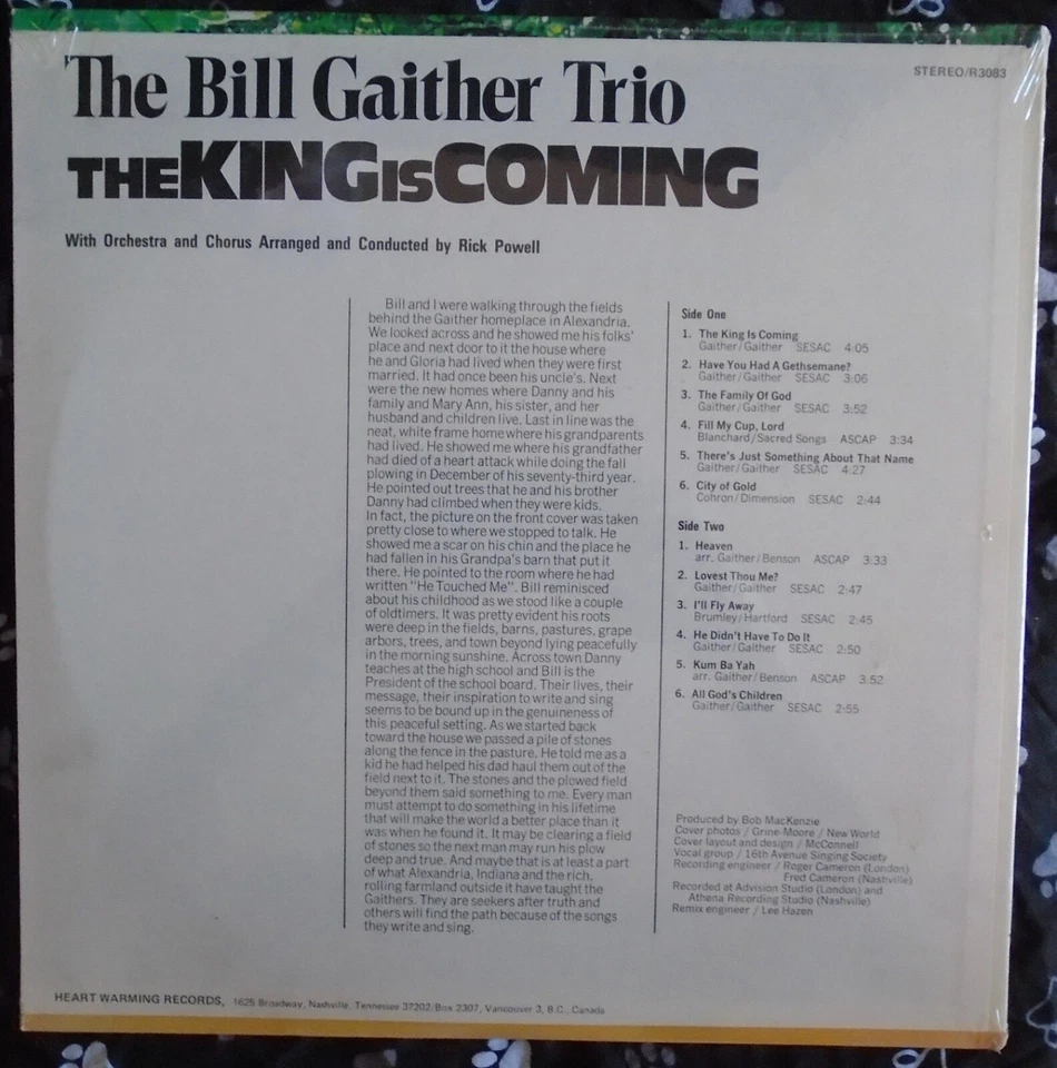 BILL GAITHER TRIO, The King Is Coming USA New Sealed LP FREE SHIPPING - Image 2 of 2
