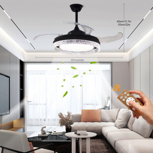 42" 6 Speed Retractable Ceiling Fan with Light Indoor LED Chandelier w / Remote - Picture 2 of 15