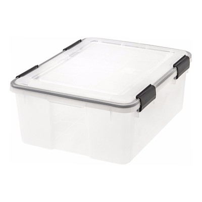 IRIS USA 30.6Quart Clear Plastic Element Resistant Plastic Storage Container Box