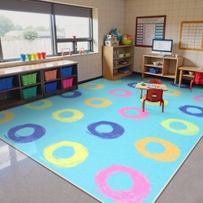 Classroom Rugs with Abstract Handpainted Circles, 6x8.4 Educational Area Rug ...