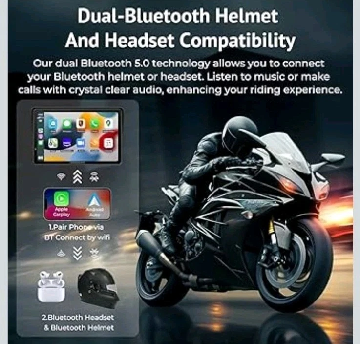 Motorcycle Player 7" CarPlay & Android Auto Waterproof Smart GPS Backup Camera - Image 4 of 4