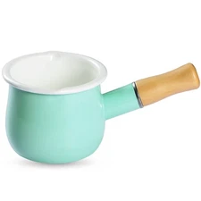 Enamel Milk Pan, Mini Butter Warmer 4 Inch 550ml Milk Pot Half Quart Saucepan...