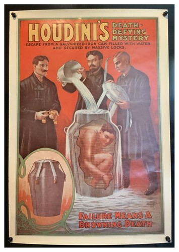 Houdinis Death Defying Mystery Milk Can Escape Trick Magic Repro Poster - 17x24¾