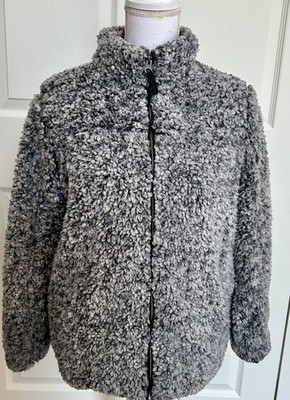 Style & Co. Women's Super Soft Sherpa Full Zip Gray Jacket Size Petite Medium