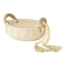 Paulownia Wood Dough Bowl for Decor - Rustic Round Serving Key Bowl With Rope