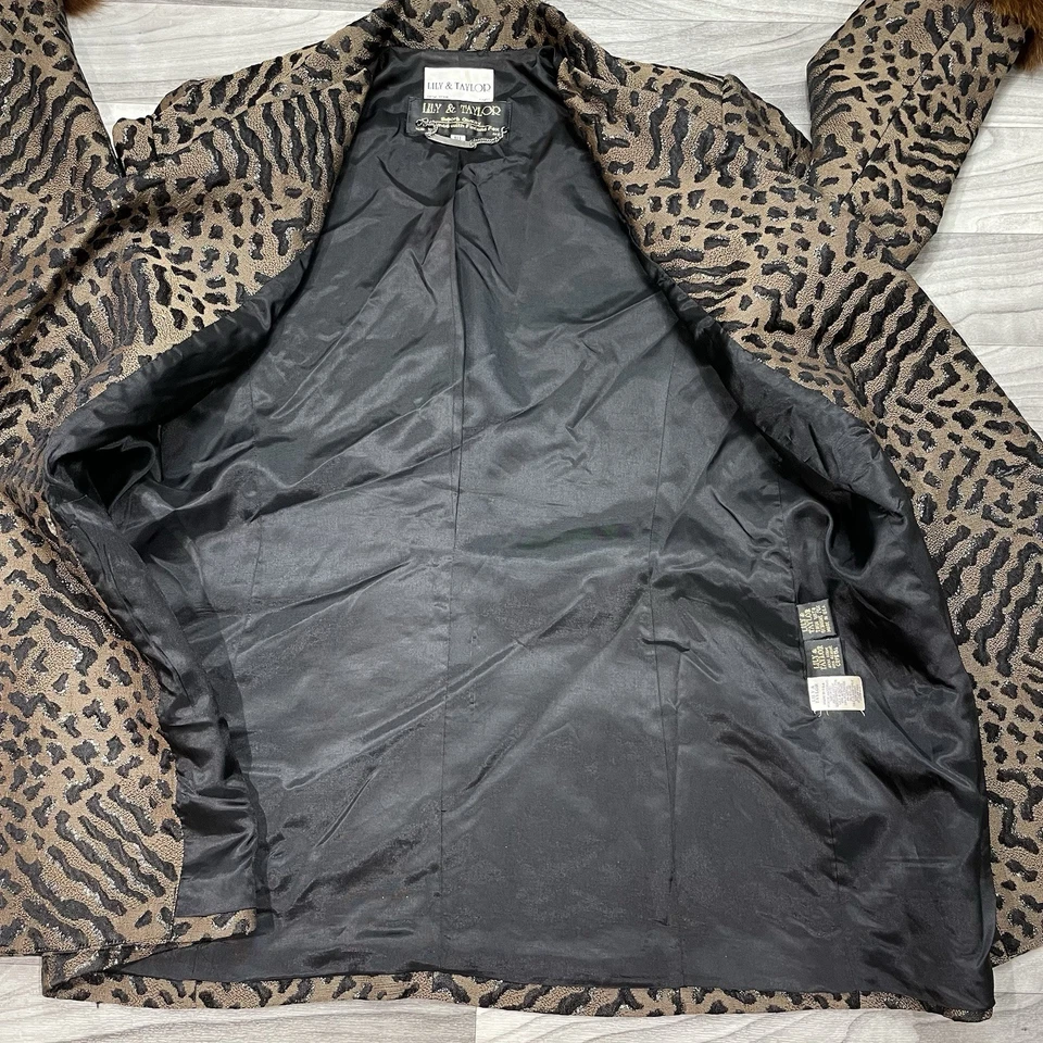 Винтажный Lily & Taylor Fox меха отделки платье пальто женщин 18 Blazer гепард печать - Изображение 3 из 4