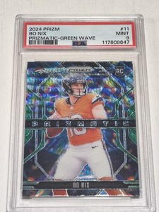 2024 Panini Prizm - Prizmatic Bo Nix #11 Green Wave Prizm (RC) PSA 9