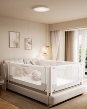Bed Rail for Toddlers, 1 Side 74.8"Lx28"H Need Screw Fix , White/Grey
