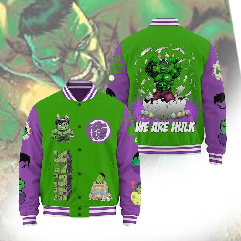 Bruce Hulk Breaking Easter Egg We're Hulk Happy Easter Superhero Baseball Jacket
