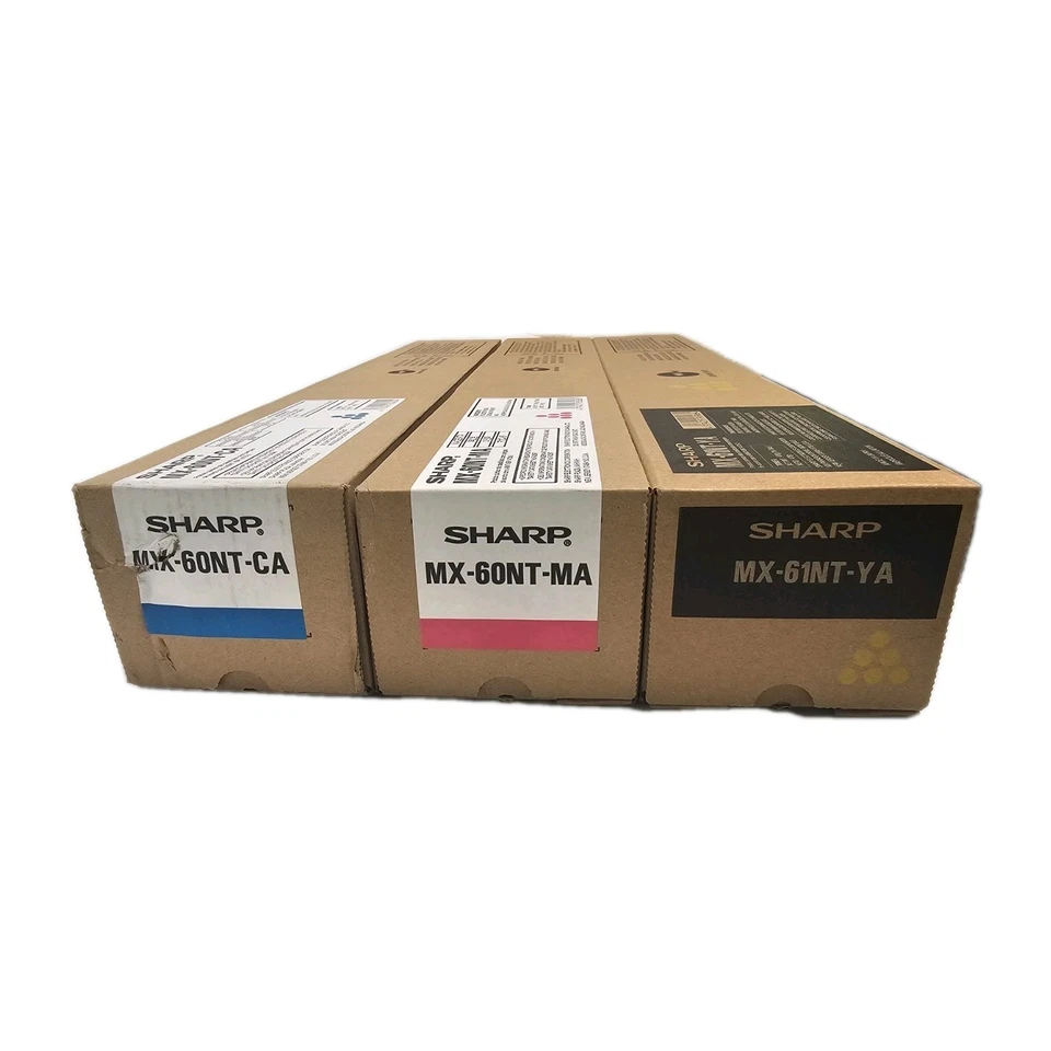 Sharp MX-60NT Cyan Magenta + MX-61NTYA Yellow Toner Lot Genuine OEM New Sealed - Image 2 of 3