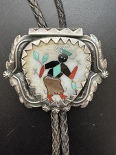 Rare 1973 Native American Zuni Sterling Inlay Dancer Bolo Tie Necklace