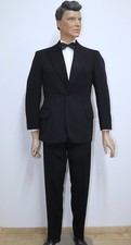 French 1920/30s 2-Piece Black Wool Tailored 1-Button Suit Jacket M Pants 35x33