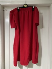 Ladies Red Boohoo Off The Shoulder Summer Sun Dress size 10