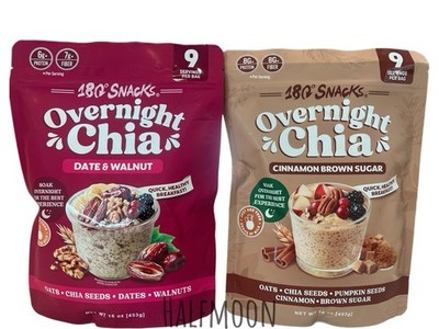 180 Snacks Overnight Chia Oats, Date And Walnut & Brown Sugar Pack