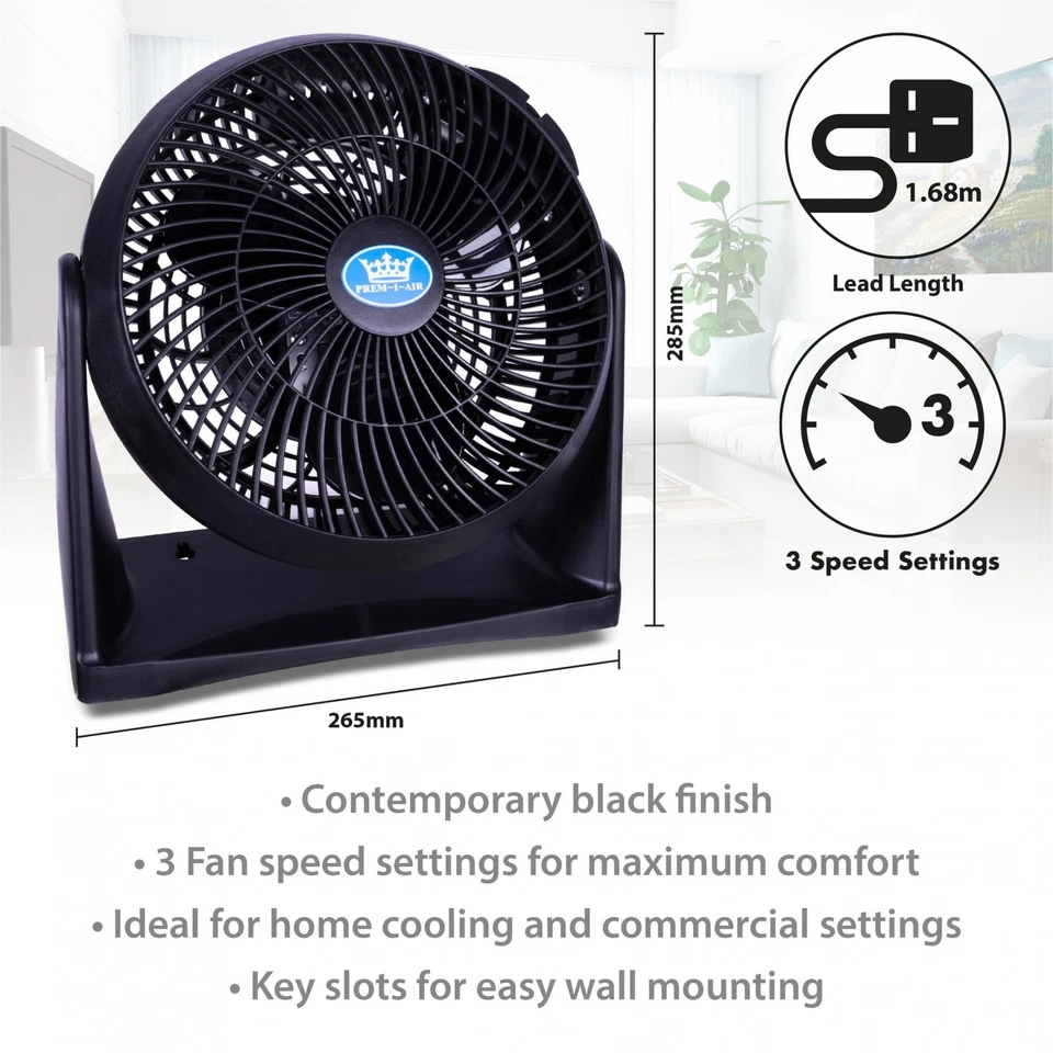 8" 20cm High Velocity Air Circulator Fan Quiet Turbo Polyproylene Black Finish - Изображение 4 из 4