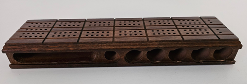 Drueke Dark Hardwood Cribbage Board Model No. 042 Cards Pegs Chips Dice Storage - Afbeelding 5 van 20